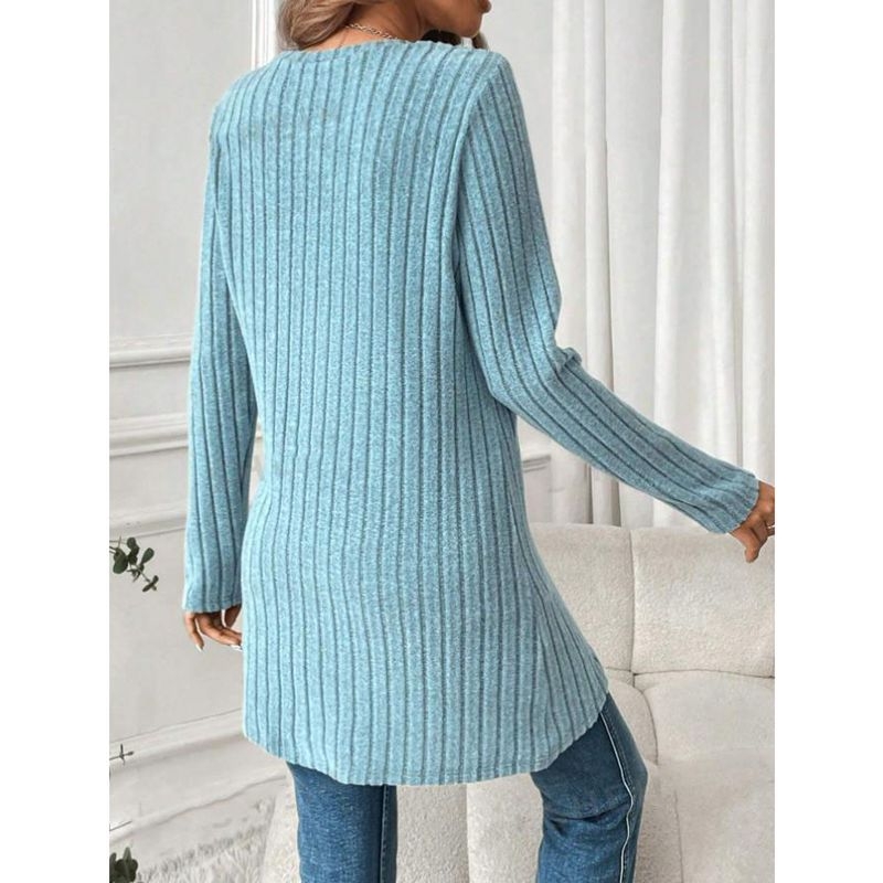 Amazon Európa és az Egyesült Államok határokon átnyúló új női tavaszi és őszi hosszú ujjú, kerek nyakú, gödrös szegélyű, szabálytalan női felső