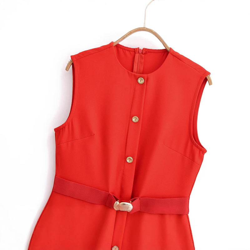 Külkereskedelmi Nagykereskedelmi Tavaszi Új Európai és Amerikai Stílusú Krepp Ujjatlan Midi Ruha Övvel 3597054