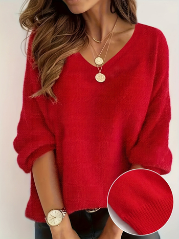 Európai és amerikai határokon átnyúló Amazon őszi új pulóver női egyszínű hosszú ujjú V-nyakú bő plus size pulóver