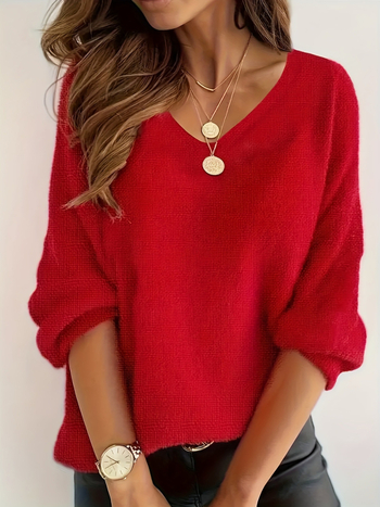 Európai és amerikai határokon átnyúló Amazon őszi új pulóver női egyszínű hosszú ujjú V-nyakú bő plus size pulóver