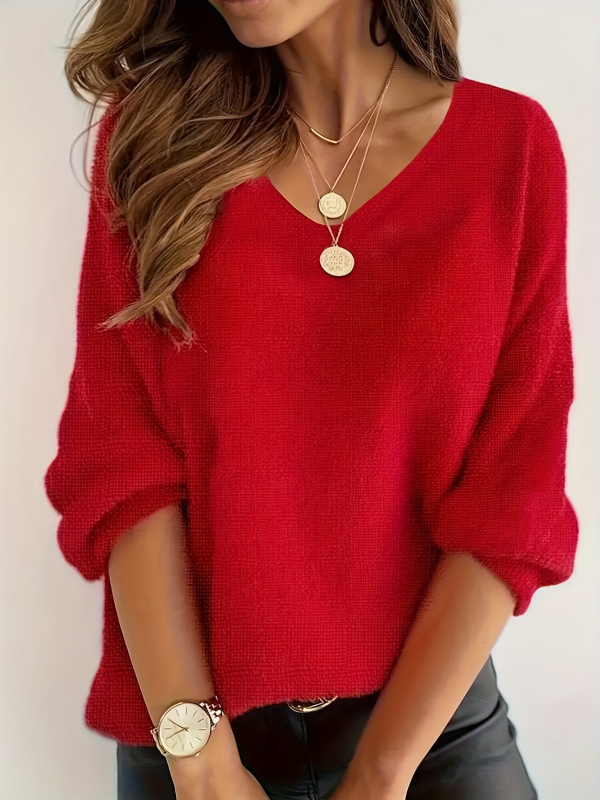 Európai és amerikai határokon átnyúló Amazon őszi új pulóver női egyszínű hosszú ujjú V-nyakú bő plus size pulóver