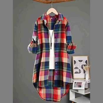 Amazon Aliexpress Cross-Border Plus Size Дамска ежедневна широка карирана риза