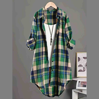 Amazon Aliexpress Cross-Border Plus Size Дамска ежедневна широка карирана риза