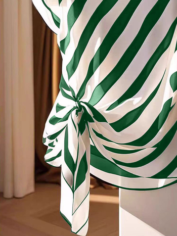 2025. aasta Euroopa ja Ameerika piiriülesed suvised uued pluss-suuruses naiste topid, vabaaja ja mugavad triibulised trükitud ümara kaelusega rihmadega T-särk