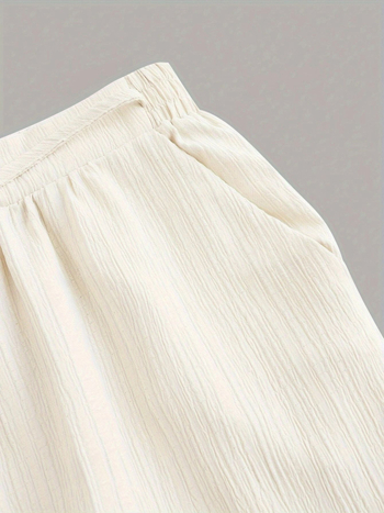 2025-ös új divatos, lezser, vékony, drapézott, magas derekú, egyszínű, húzózsinóros, laza, texturált, hosszú, széles szárú nadrág