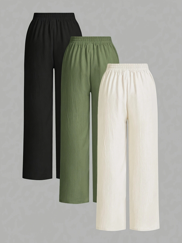 2025-ös új divatos, lezser, vékony, drapézott, magas derekú, egyszínű, húzózsinóros, laza, texturált, hosszú, széles szárú nadrág