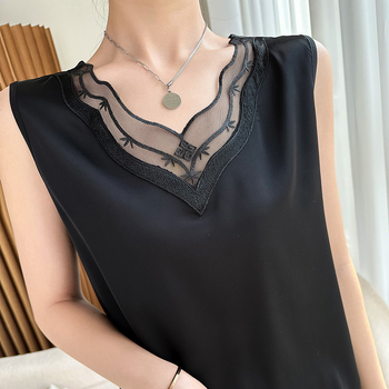 Csipkés trikó női tavaszi és nyári öltöny lakberendezési niche szatén ujjatlan alap ing divatos laza felső