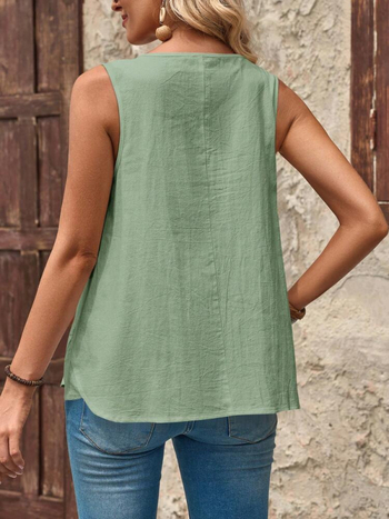 Лято 2025 Европа и Америка Amazon трансгранична търговия Ежедневен топ с копчета, свободен, кръгло деколте, без ръкави, едноцветен памучен топ за жени