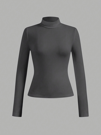 Amazon Aliexpress Γυναικείο Μονόχρωμο Casual T-shirt 4 τεμαχίων με Ψηλό Γιακά και Μακρυμάνικο