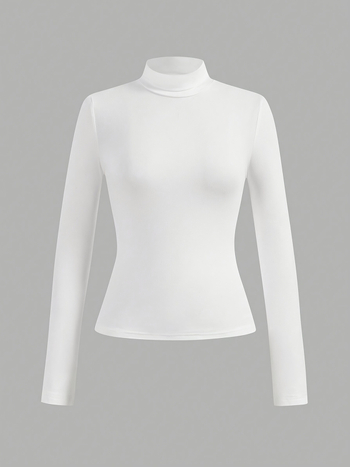 Amazon Aliexpress Γυναικείο Μονόχρωμο Casual T-shirt 4 τεμαχίων με Ψηλό Γιακά και Μακρυμάνικο