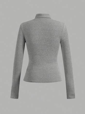 Amazon Aliexpress Γυναικείο Μονόχρωμο Casual T-shirt 4 τεμαχίων με Ψηλό Γιακά και Μακρυμάνικο