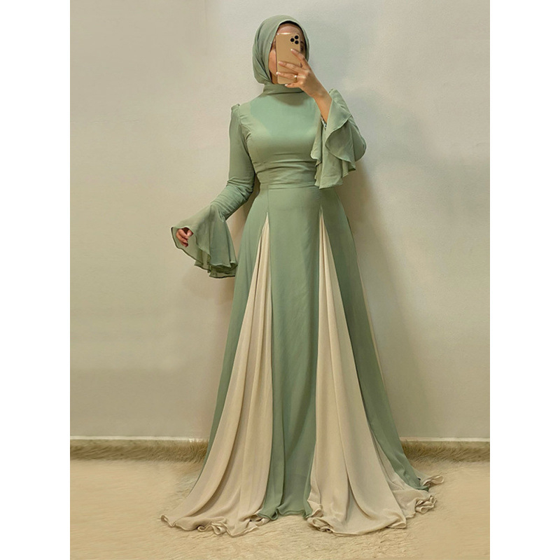 Real Shot - Divatos, elegáns, fodros, hosszú ujjú, hosszú szegélyű ruha 2025-ös, határokon átnyúló európai és amerikai stílus, új stílus