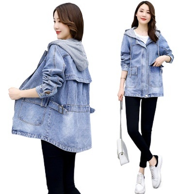 Laza, középhosszú farmerdzseki nőknek, sokoldalú széldzseki, tavaszi és őszi, 2025-ös új koreai stílusú, karcsúsító, kapucnis felső