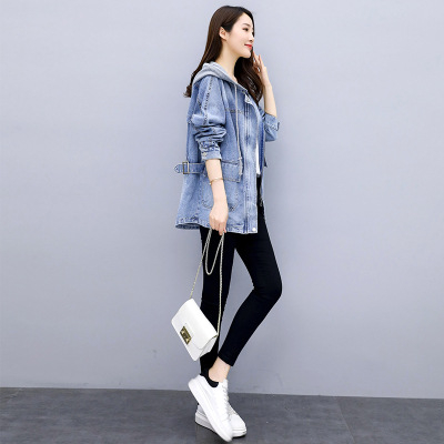 Laza, középhosszú farmerdzseki nőknek, sokoldalú széldzseki, tavaszi és őszi, 2025-ös új koreai stílusú, karcsúsító, kapucnis felső