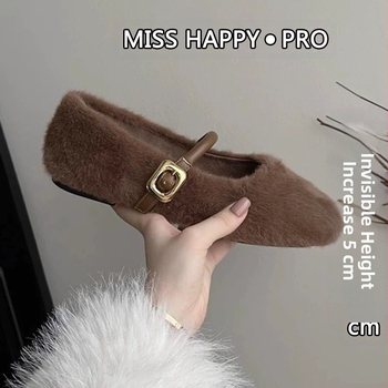Mink Mao Mao cipők női téli ruházat 2024 új koreai stílusú francia puha lapos polár bélésű meleg Mary Jane cipő