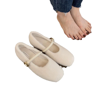 Γυναικεία παπούτσια Mink Mao Mao για χειμερινά ρούχα 2024, νέα κορεάτικα στυλ, μαλακά, επίπεδα, ζεστά παπούτσια Mary Jane με επένδυση από φλις