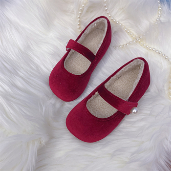 Lõuna-Korea lastejalatsid 2025. aasta kevad- ja sügiskingad armsad tüdrukute pehme tallaga lääne stiilis printsessikingad retro sametist väikestele tüdrukutele fliisvoodriga kingad