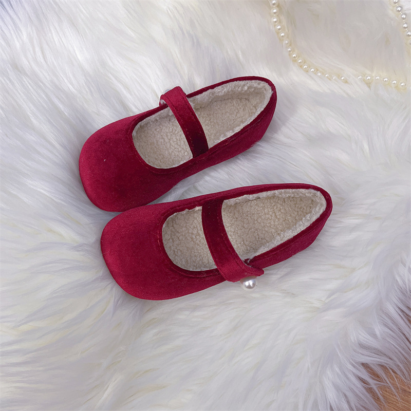 Lõuna-Korea lastejalatsid 2025. aasta kevad- ja sügiskingad armsad tüdrukute pehme tallaga lääne stiilis printsessikingad retro sametist väikestele tüdrukutele fliisvoodriga kingad