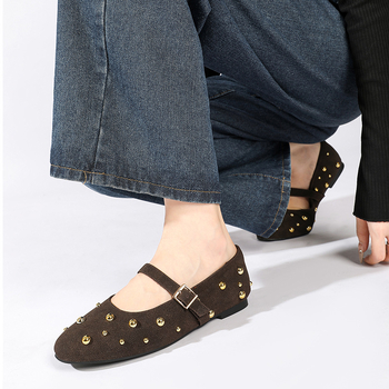 Νέες μπαλαρίνες Rivet με στρογγυλή μύτη, μοντέρνα, κομψά, μονόστρωτα παπούτσια με αθλητικά παπούτσια μπαλέτου Mary Jane