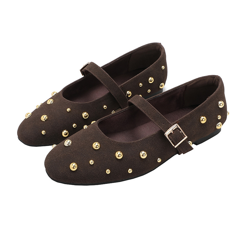 Új, szegecses, kerek orrú balettcipők, divatos, mindenhez illő, stílusos, egyrétegű cipők balettcipőkkel