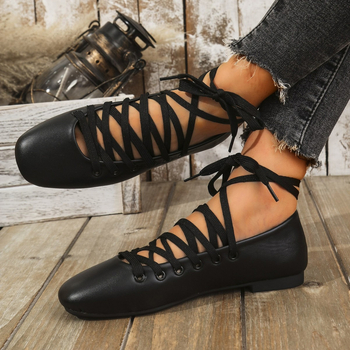 Γυναικεία φλατ παπούτσια για μεγάλα μεγέθη, ρετρό, τετράγωνα δάχτυλα, ρηχά, casual παπούτσια με σταυρωτό λουράκι, για την άνοιξη του 2025.