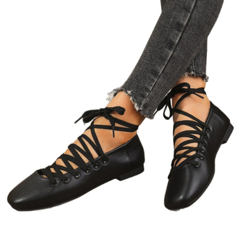 Γυναικεία φλατ παπούτσια για μεγάλα μεγέθη, ρετρό, τετράγωνα δάχτυλα, ρηχά, casual παπούτσια με σταυρωτό λουράκι, για την άνοιξη του 2025.