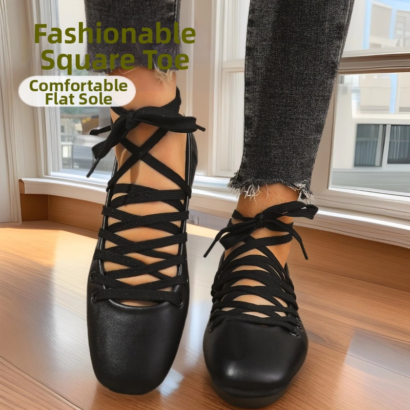 Határokon átnyúló, plus size lapos talpú női cipők 2025 tavaszi új női cipők retró szögletes orrú sekély keresztpántos hétköznapi cipők