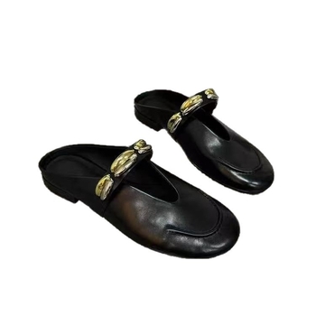 Báránybőr változat ~ Retro új dizájnú felsőruházat lábujjcipő női fém alacsony sarkú U-szájú félpapucs