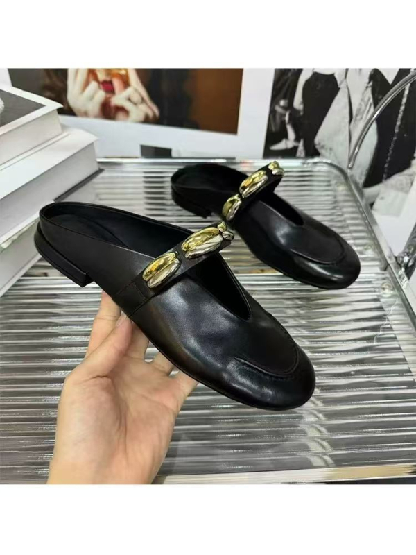 Báránybőr változat ~ Retro új dizájnú felsőruházat lábujjcipő női fém alacsony sarkú U-szájú félpapucs