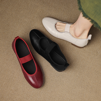 Γυναικεία vintage απλά, επίπεδα παπούτσια με στρογγυλή μύτη και ρηχό στόμα, άνοιξη και καλοκαίρι 2025, νέα, all-match δερμάτινα παπούτσια Elasto Mary Jane