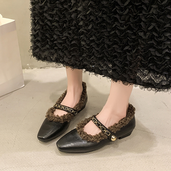 Τετράγωνα μαύρα δερμάτινα παπούτσια Mary Jane, μοντέρνα άνετα γυναικεία παπούτσια 2024, νέα παπούτσια Mao Mao με επένδυση από φλις, χονδρικής