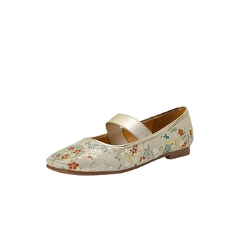 Καλοκαιρινά τετράγωνα παπούτσια Mary Jane για γυναίκες, γυναικεία φλατ παπούτσια σε εθνικό στυλ, με απαλό κάτω μέρος και κεντημένο ρηχό στόμα, άνοιξη και φθινόπωρο, νέο κινέζικο στυλ