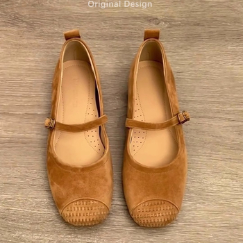Έκδοση από δέρμα προβάτου ~ Έτοιμες γαλλικές φλατ παπούτσια για γυναίκες με φούστες, ευέλικτα βραδινά παπούτσια μπαλέτου, ρετρό παπούτσια Mary Jane