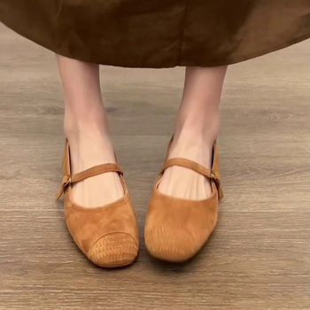 Έκδοση από δέρμα προβάτου ~ Έτοιμες γαλλικές φλατ παπούτσια για γυναίκες με φούστες, ευέλικτα βραδινά παπούτσια μπαλέτου, ρετρό παπούτσια Mary Jane