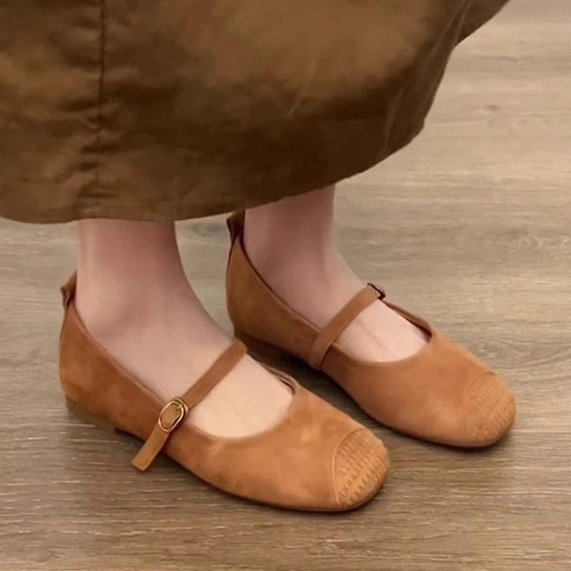 Báránybőr változat ~ Készre varrt francia lapos talpú cipők szoknyával, sokoldalú balettcipők estélyihez, retró Mary Jane cipők