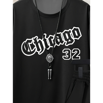 2025 Ευρωπαϊκό και Αμερικανικό Διασυνοριακό Ανδρικό Σορτς με Κοντά Μανίκια, Ψηφιακή Εκτύπωση 3D, Σικάγο, Ανδρικό, Μοντέρνο