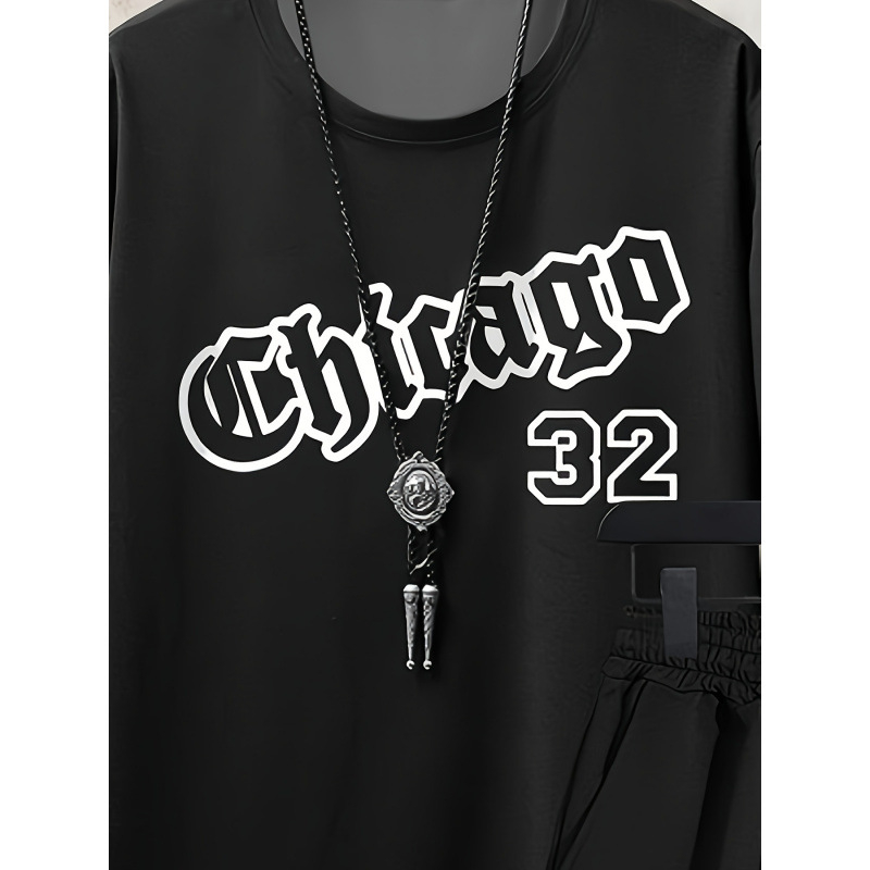 2025-ös európai és amerikai határokon átnyúló öltöny férfi rövid ujjú rövidnadrág 3D digitális nyomtatású chicagói mintás férfi divatos