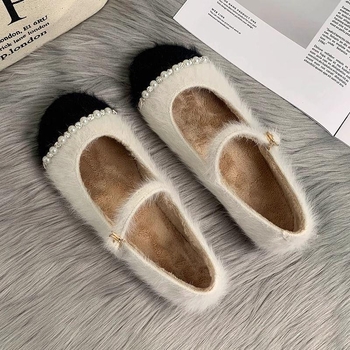 Francia stílusú, gyapjúval bélelt Mary Jane cipők, őszi-téli lapos, meleg pamutcipők, gyöngyös tündér mintás maomao borsómintás cipők