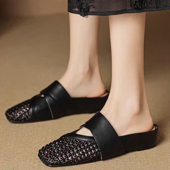 2025 Új Stílusú Szőtt, Üreges, Lenyűgöző, Zárt Orrú Női Szandálok, Divatos és Kényelmes, Sokoldalúan Válogadható Ruhákkal, Középsarkú Mary Jane Cipők
