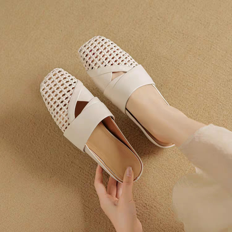 2025 Új Stílusú Szőtt, Üreges, Lenyűgöző, Zárt Orrú Női Szandálok, Divatos és Kényelmes, Sokoldalúan Válogadható Ruhákkal, Középsarkú Mary Jane Cipők