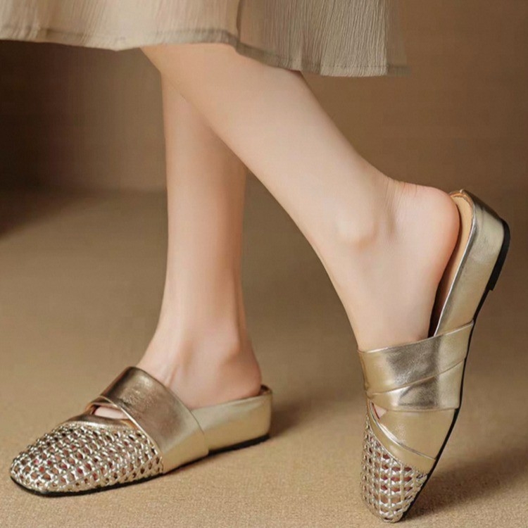 2025 Új Stílusú Szőtt, Üreges, Lenyűgöző, Zárt Orrú Női Szandálok, Divatos és Kényelmes, Sokoldalúan Válogadható Ruhákkal, Középsarkú Mary Jane Cipők