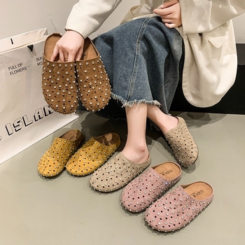 Fejlett strasszos Baotou félpapucsok női külső ruházat 2025 új üreges lyukú bebújós puha aljú lusta Birkennedy cipő