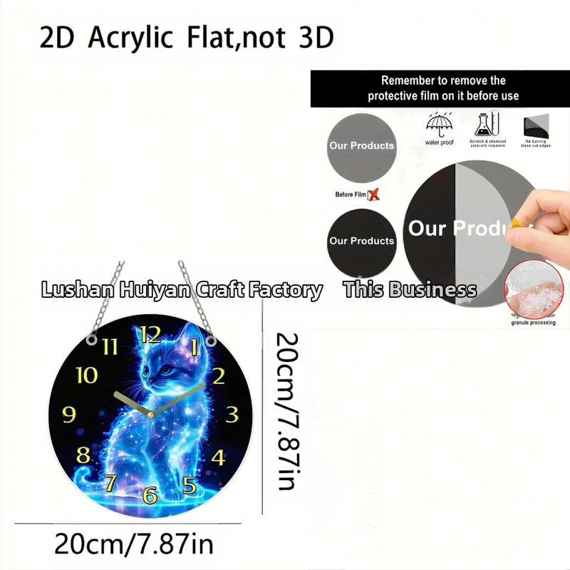 1 2D плосък светещ акрилен медальон с форма на цибетка, подходящ за декорация на дома и хола