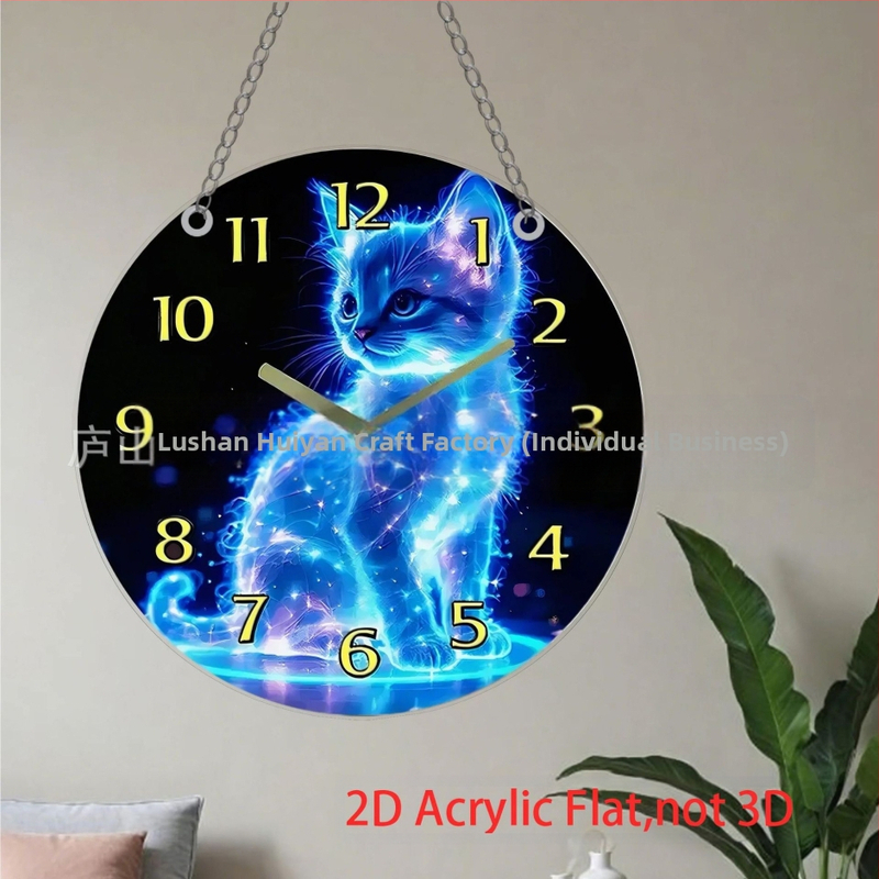1 2D плосък светещ акрилен медальон с форма на цибетка, подходящ за декорация на дома и хола