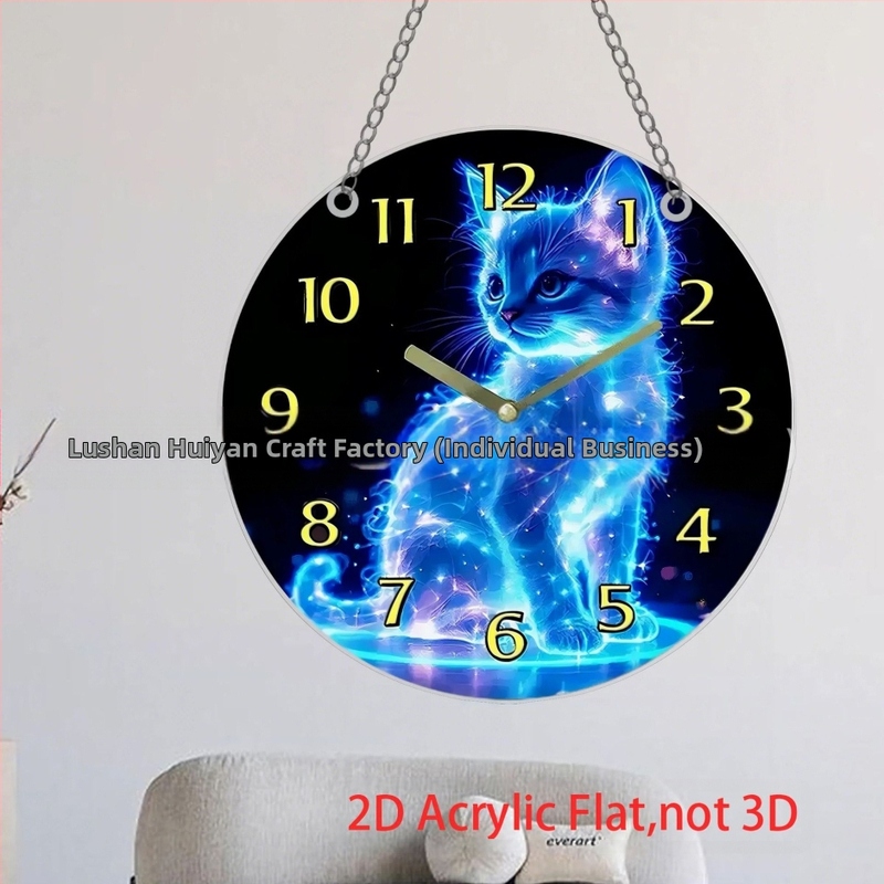 1 2D плосък светещ акрилен медальон с форма на цибетка, подходящ за декорация на дома и хола