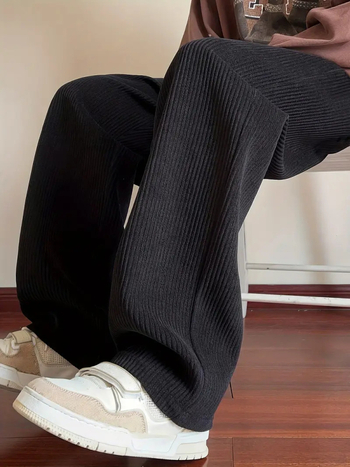 Egyenes szárú férfi nadrág, plus size, nagy méretű, őszi-téli, széles szárú sportnadrág, vastag kordbársony sport-lezser nadrág