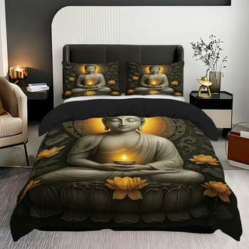 Határokon átnyúló export paplanhuzat Buddha szobor 3D digitális nyomtatású ágyneműhuzat Amazon Aliexpress európai és amerikai paplanhuzat háromrészes szett