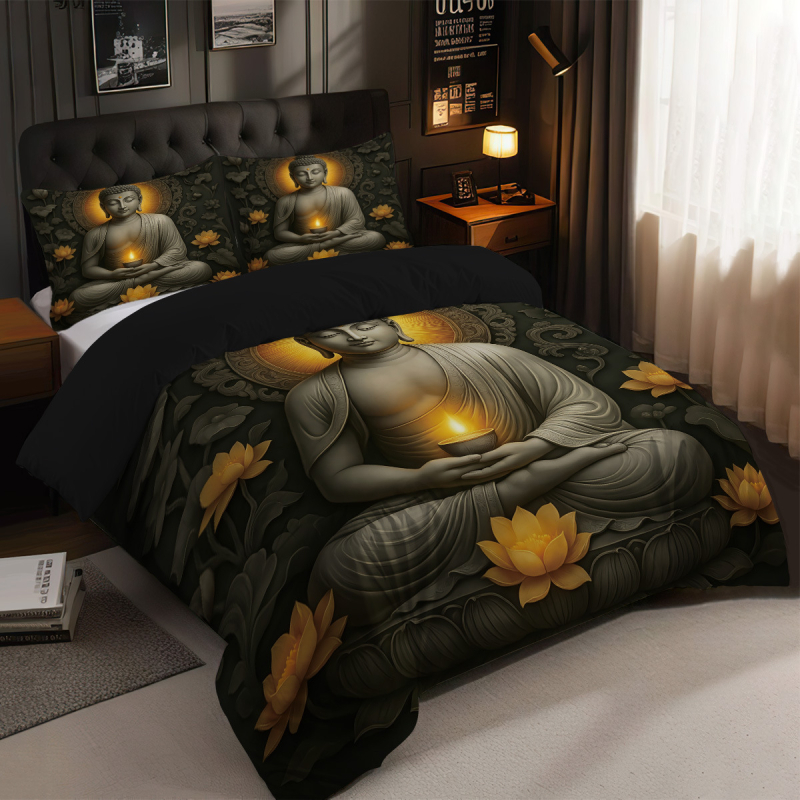 Tarpvalstybinis eksporto antklodės užvalkalas, Budos statula, 3D skaitmeninio spausdinimo lovos komplektas, „Amazon Aliexpress“, europietiškas ir amerikietiškas antklodės užvalkalas, trijų dalių komplektas