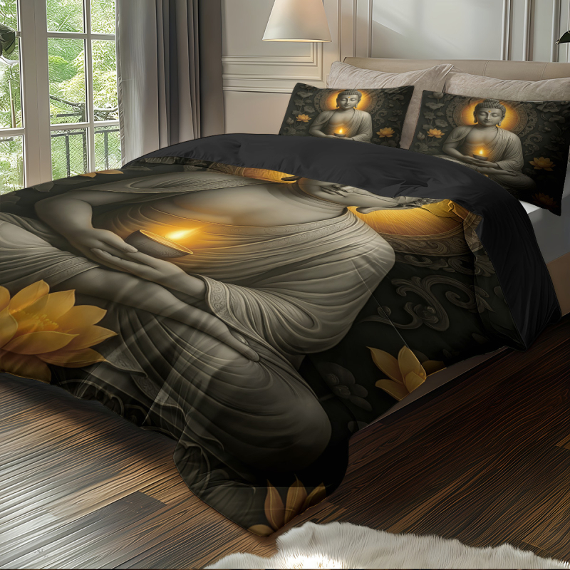 Tarpvalstybinis eksporto antklodės užvalkalas, Budos statula, 3D skaitmeninio spausdinimo lovos komplektas, „Amazon Aliexpress“, europietiškas ir amerikietiškas antklodės užvalkalas, trijų dalių komplektas