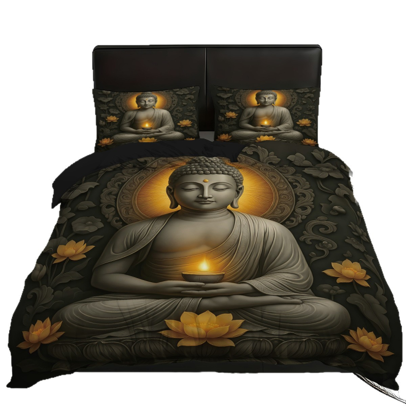 Tarpvalstybinis eksporto antklodės užvalkalas, Budos statula, 3D skaitmeninio spausdinimo lovos komplektas, „Amazon Aliexpress“, europietiškas ir amerikietiškas antklodės užvalkalas, trijų dalių komplektas